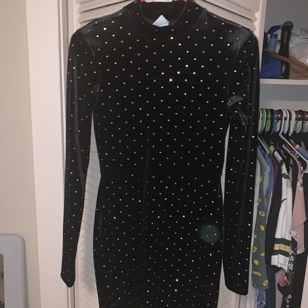 Black Velvet Studded Dress